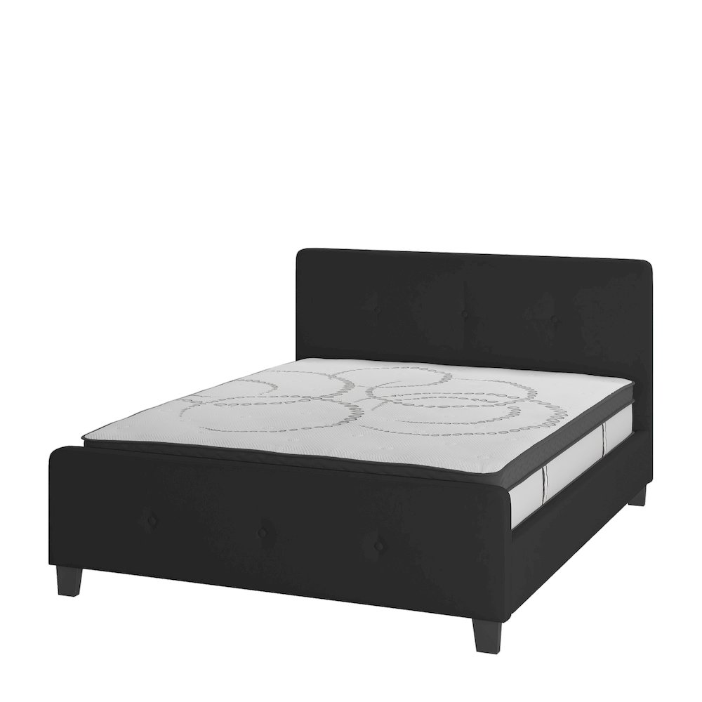 Queen Size Tufted Upholstered Platform Bed in Black Fabric