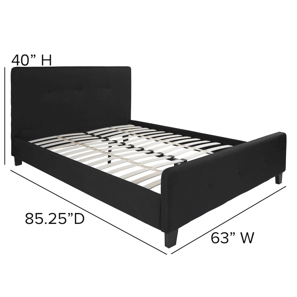 Queen Size Tufted Upholstered Platform Bed in Black Fabric