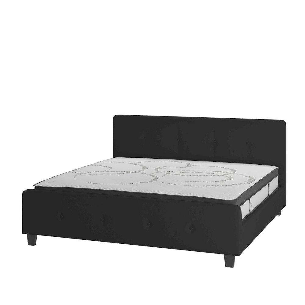 King Size Tufted Upholstered Platform Bed in Black Fabric