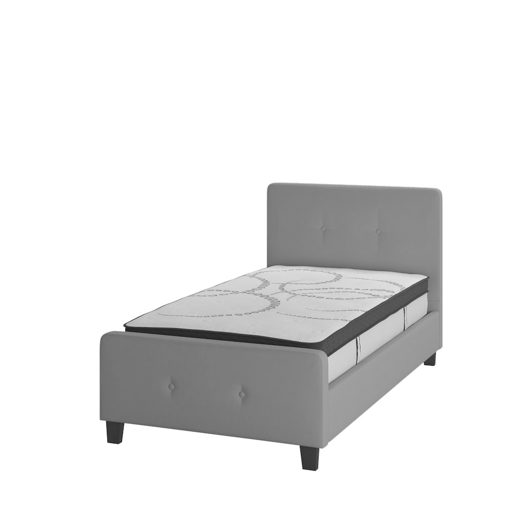 Twin Size Tufted Upholstered Platform Bed in Light Gray Fabric