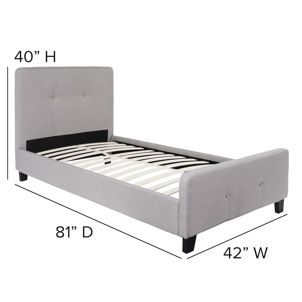 Twin Size Tufted Upholstered Platform Bed in Light Gray Fabric