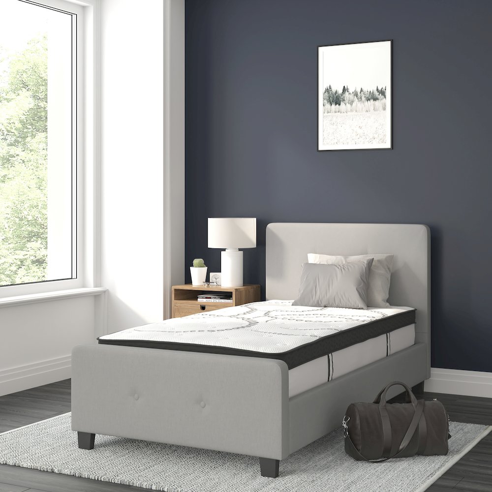 Twin Size Tufted Upholstered Platform Bed in Light Gray Fabric