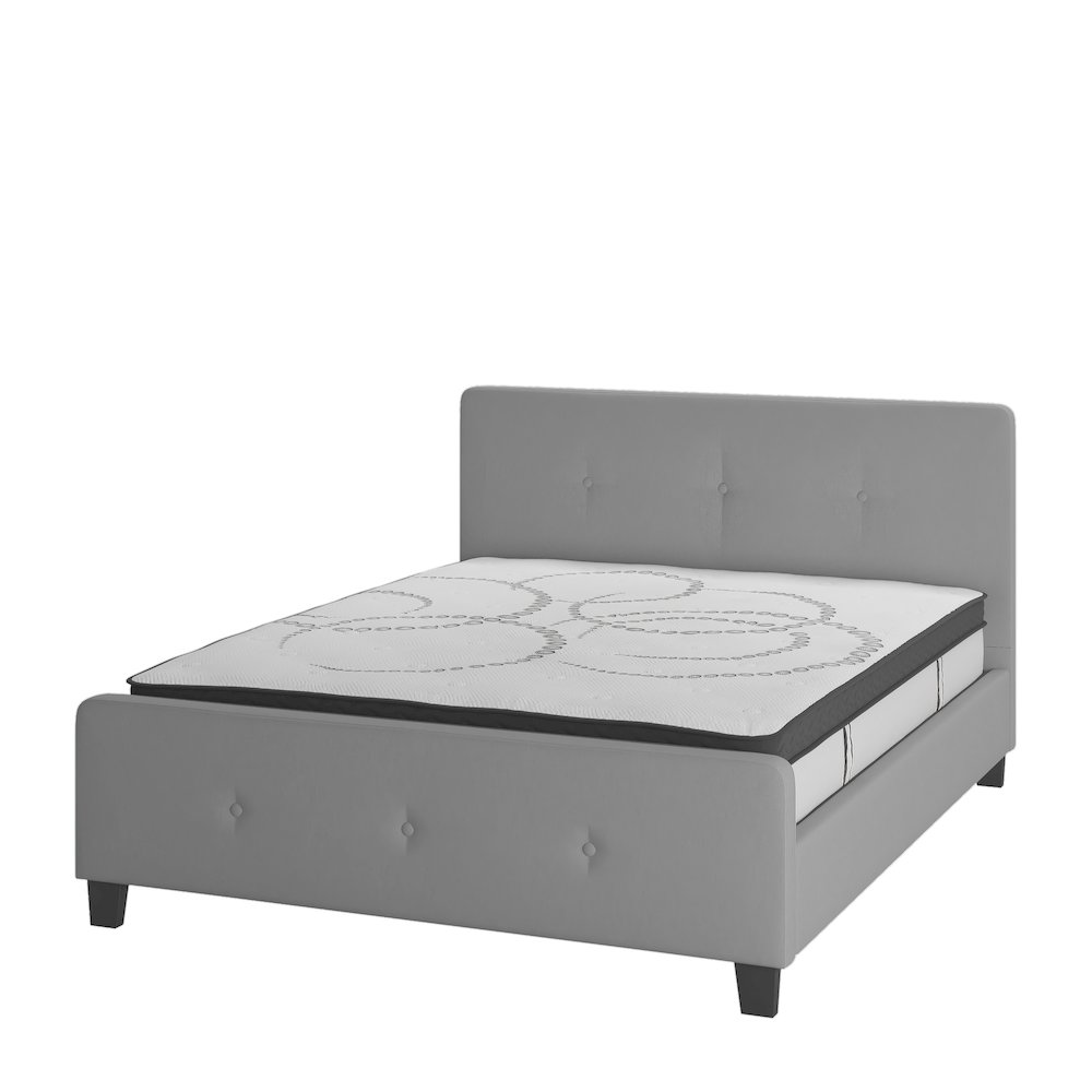 Queen Size Tufted Upholstered Platform Bed in Light Gray Fabric
