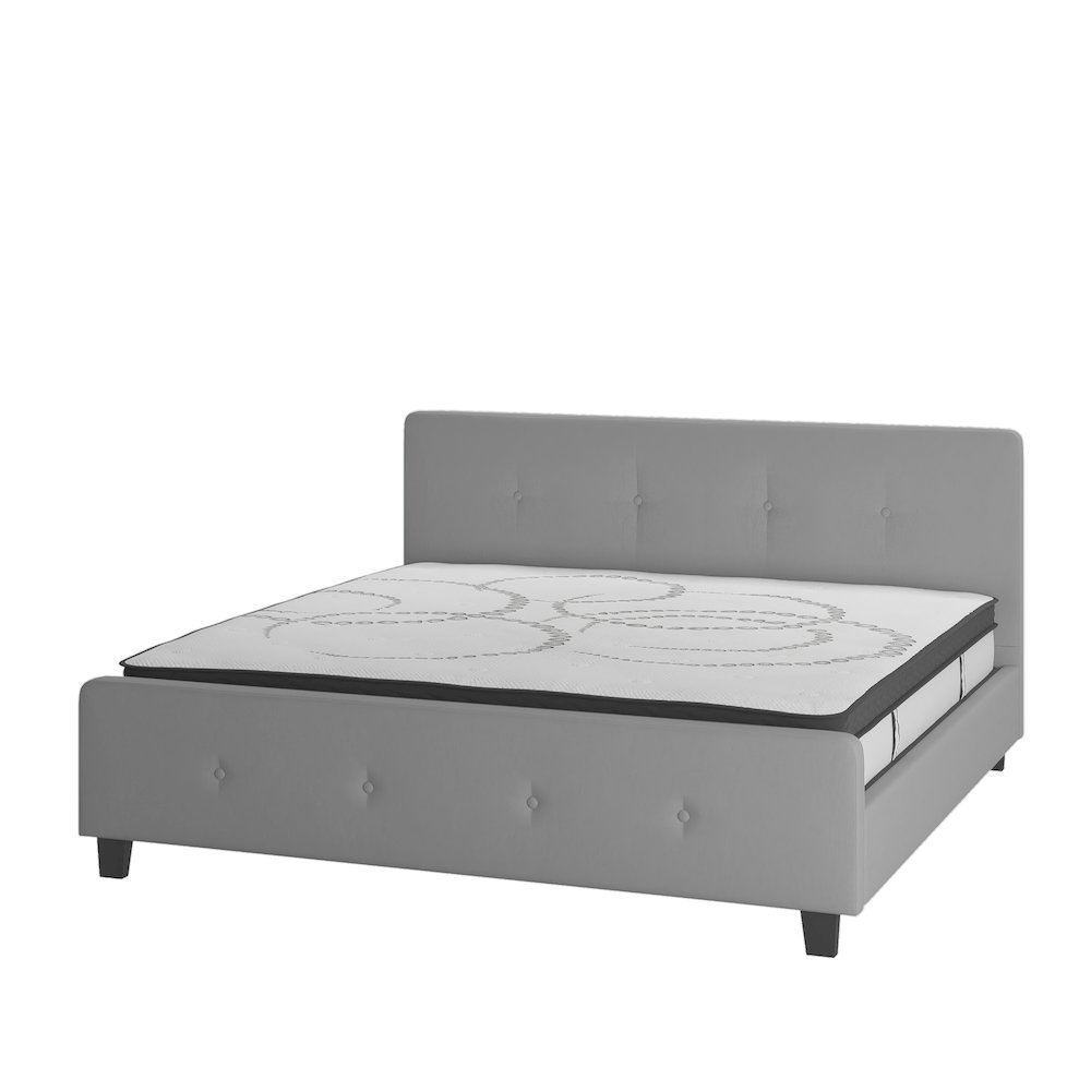 King Size Tufted Upholstered Platform Bed in Light Gray Fabric