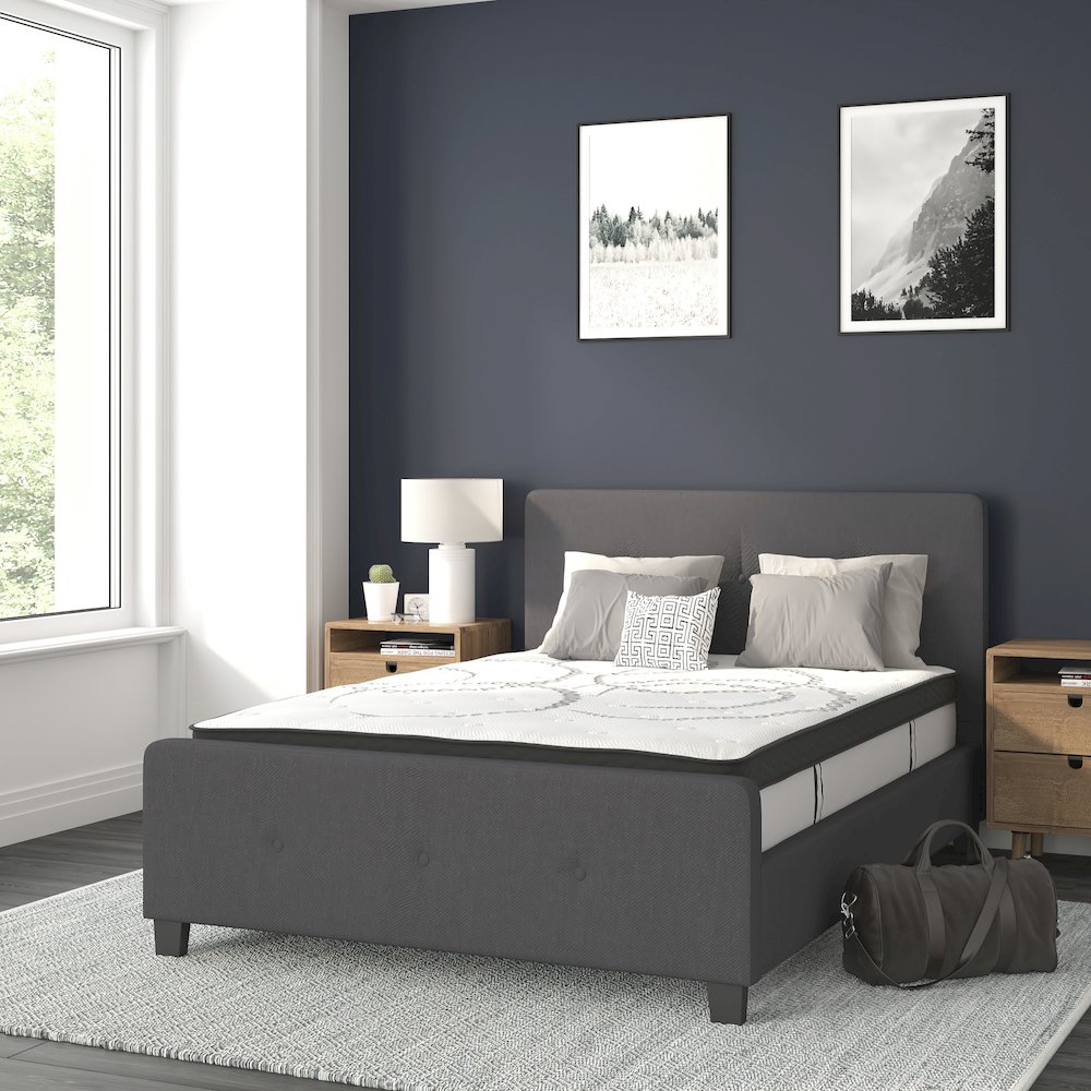 Full Size Tufted Upholstered Platform Bed in Dark Gray Fabric