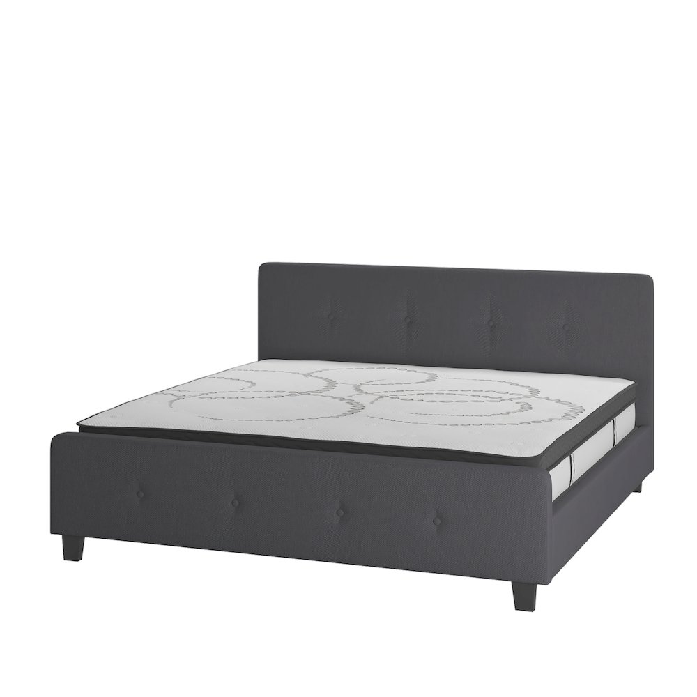 King Size Tufted Upholstered Platform Bed in Dark Gray Fabric