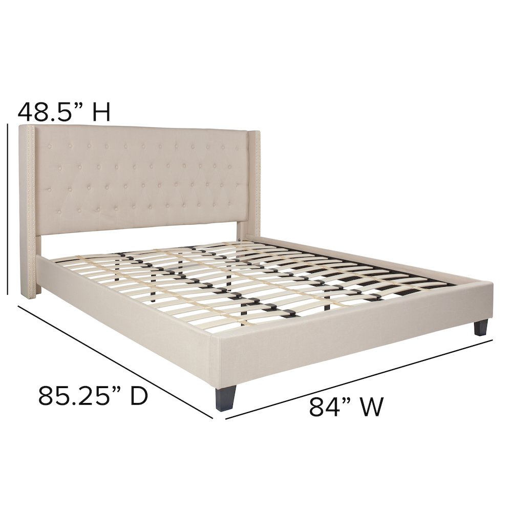 King Size Tufted Upholstered Platform Bed in Beige Fabric