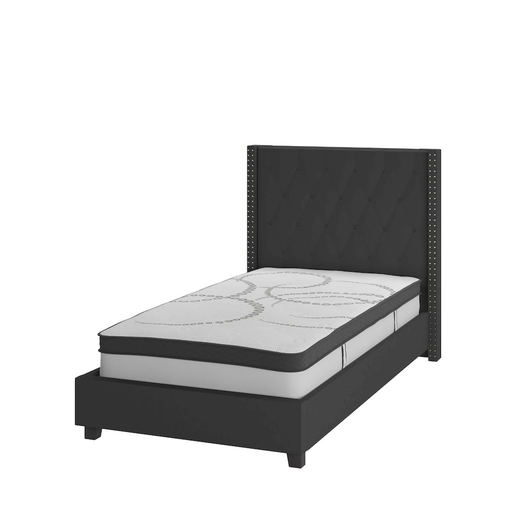 Twin Size Tufted Upholstered Platform Bed in Black Fabric