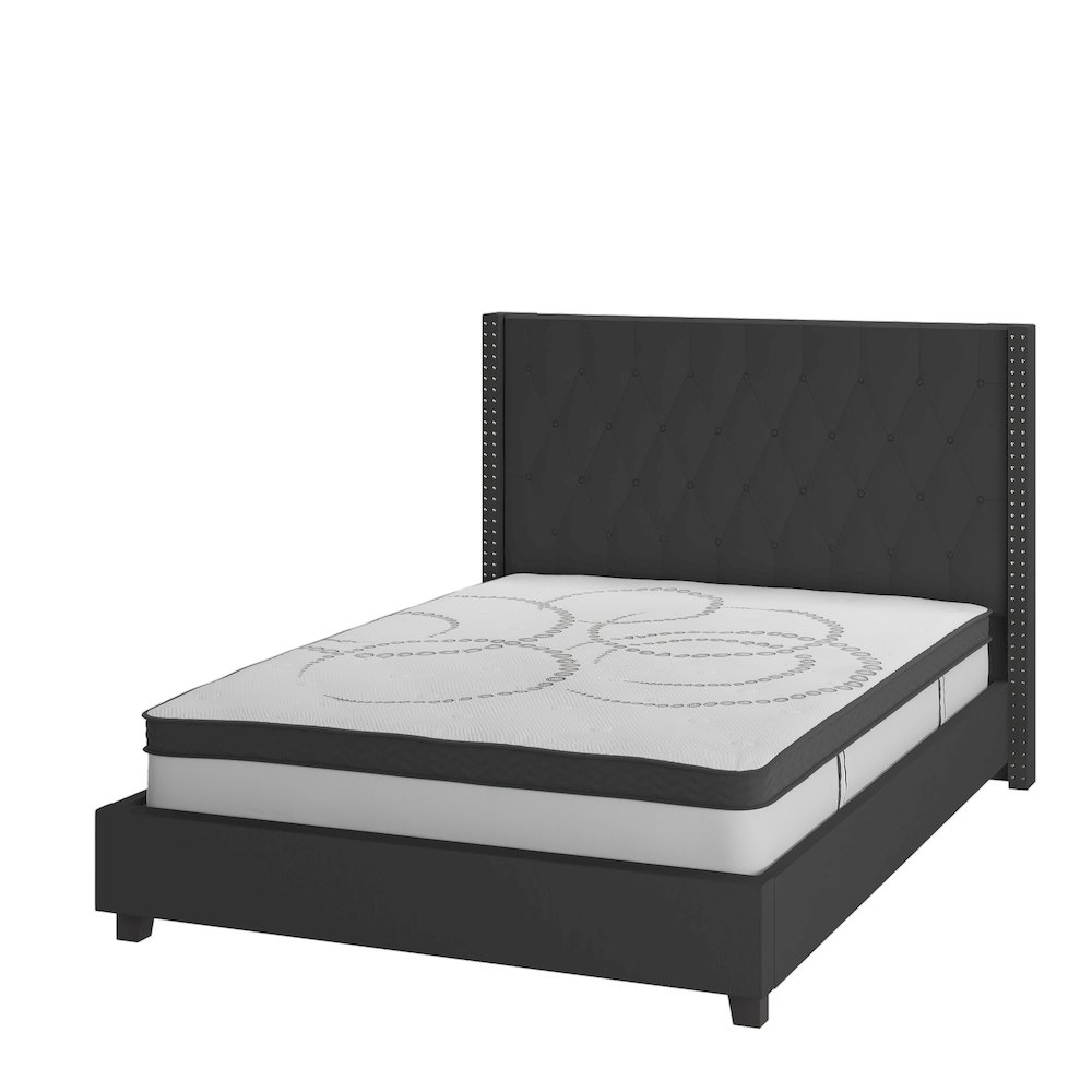 Full Size Tufted Upholstered Platform Bed in Black Fabric