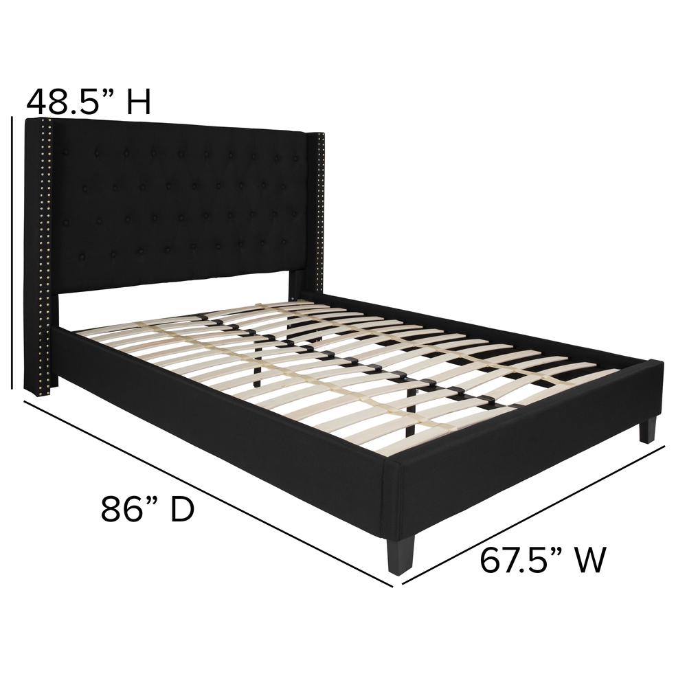 Queen Size Tufted Upholstered Platform Bed in Black Fabric