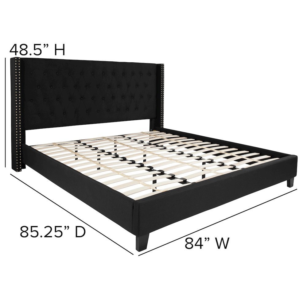 King Size Tufted Upholstered Platform Bed in Black Fabric