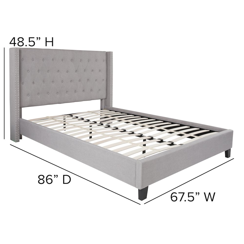 Queen Size Tufted Upholstered Platform Bed in Light Gray Fabric