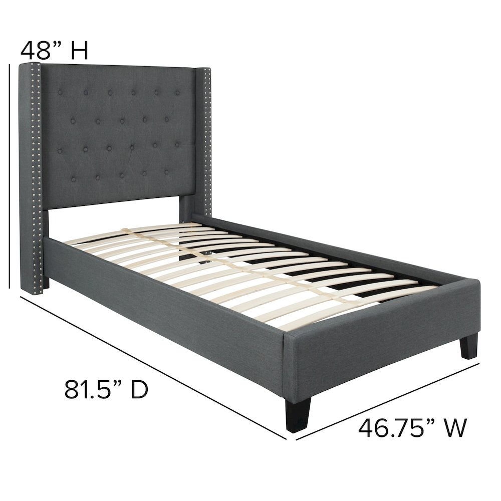 Twin Size Tufted Upholstered Platform Bed in Dark Gray Fabric
