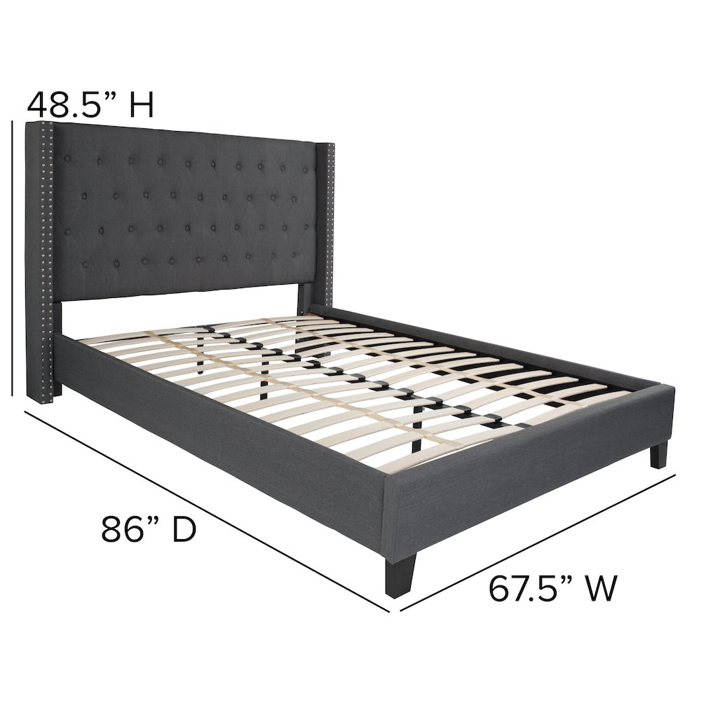 Queen Size Tufted Upholstered Platform Bed in Dark Gray Fabric