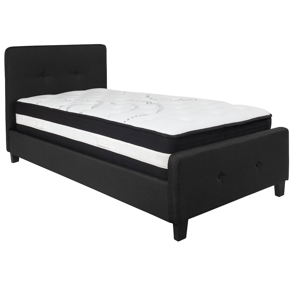 Twin Size Platform Bed in Black Fabric with Pocket Spring Mattress