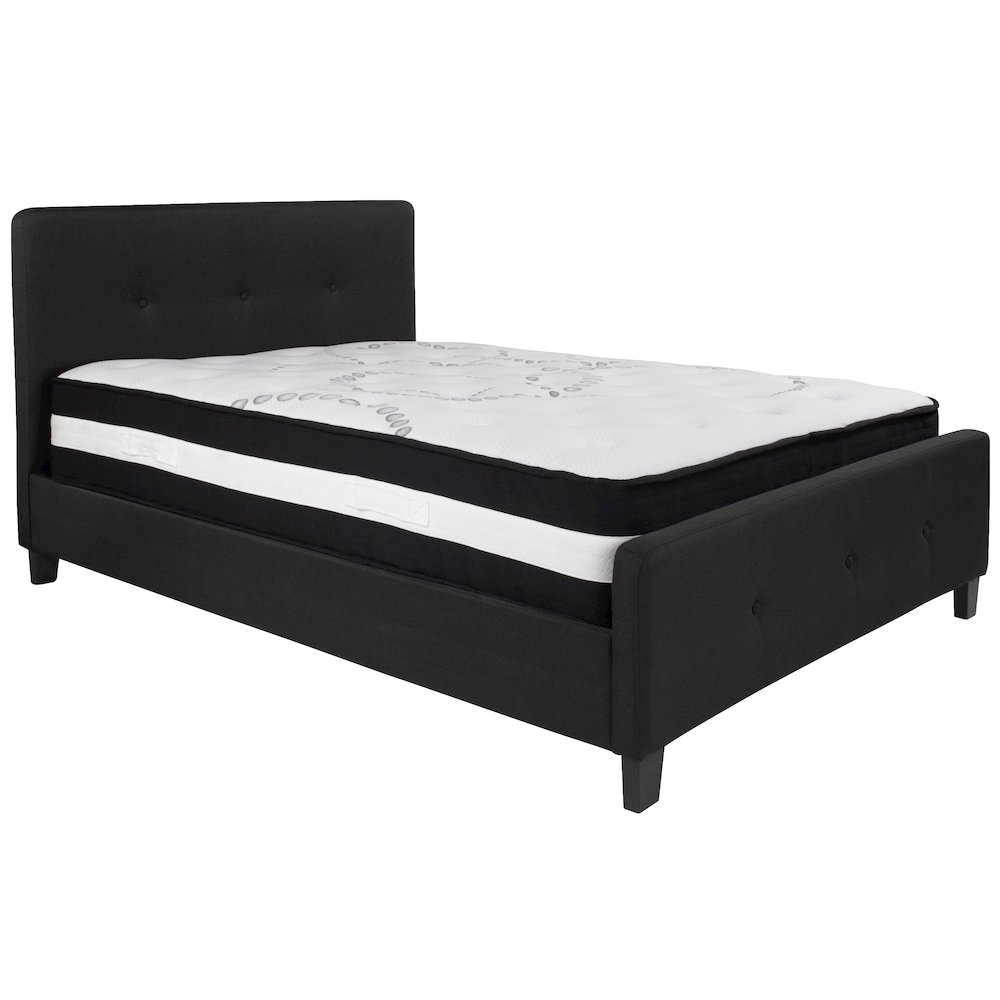 Full Size Platform Bed in Black Fabric with Pocket Spring Mattress