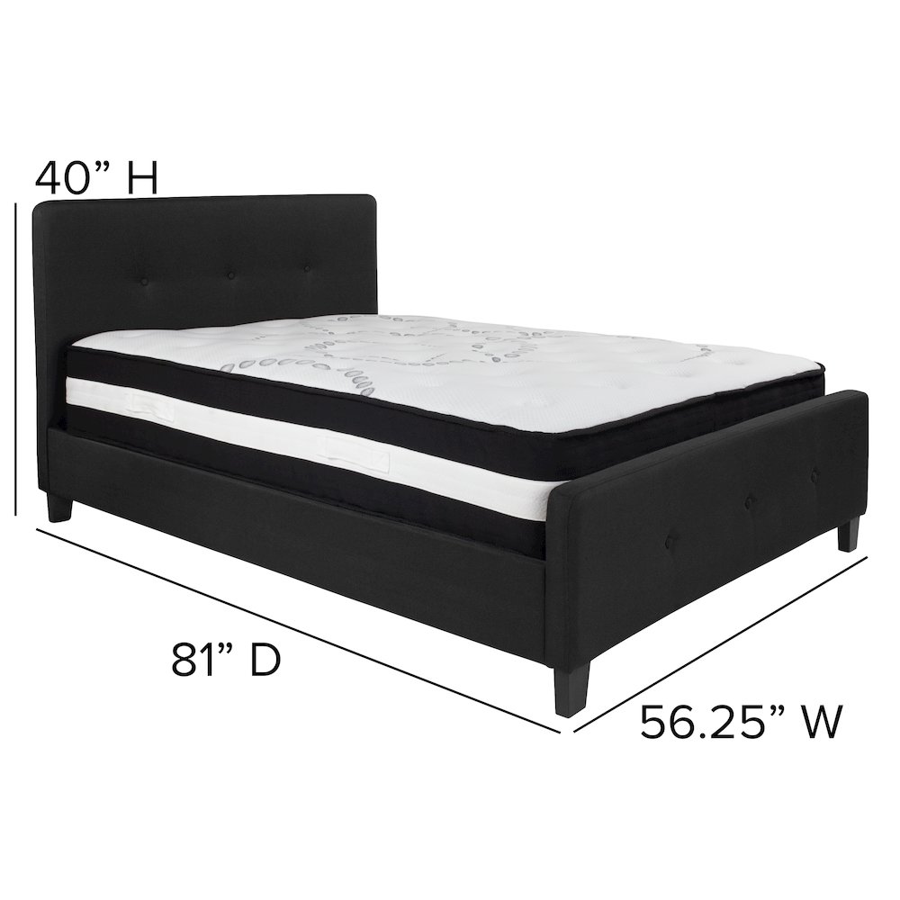 Full Size Platform Bed in Black Fabric with Pocket Spring Mattress