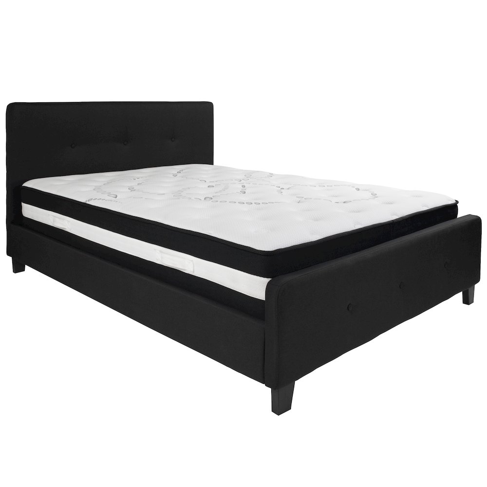 Queen Size Platform Bed in Black Fabric with Pocket Spring Mattress