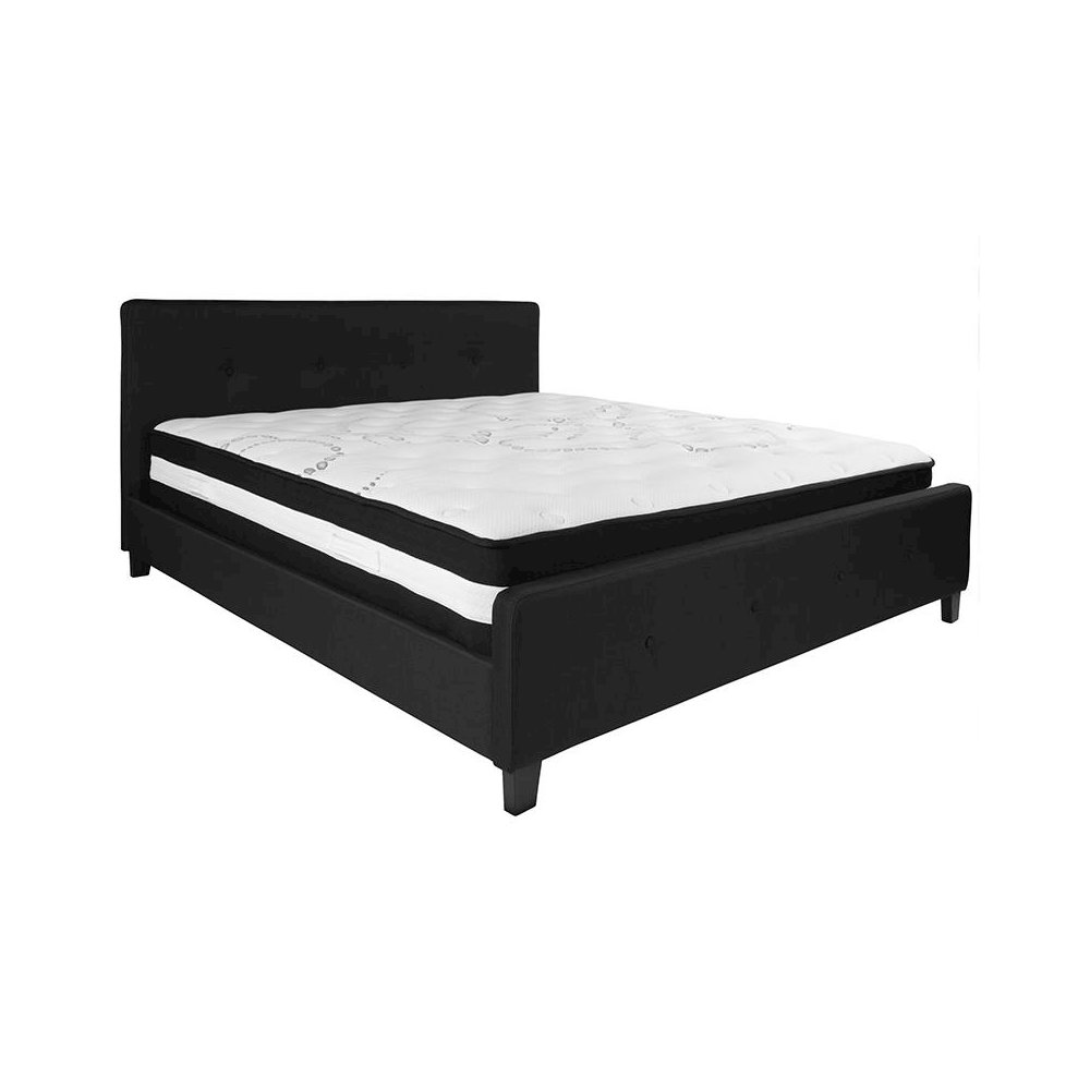 King Size Platform Bed in Black Fabric with Pocket Spring Mattress