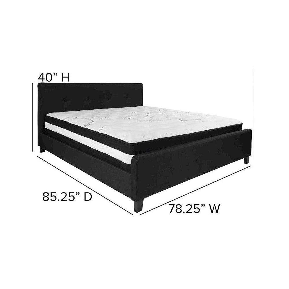King Size Platform Bed in Black Fabric with Pocket Spring Mattress