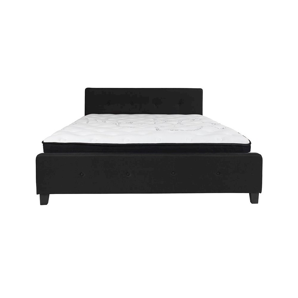 King Size Platform Bed in Black Fabric with Pocket Spring Mattress