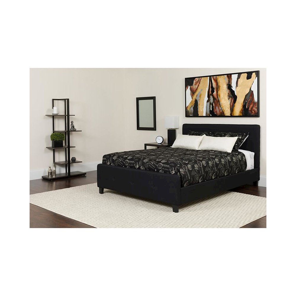 King Size Platform Bed in Black Fabric with Pocket Spring Mattress