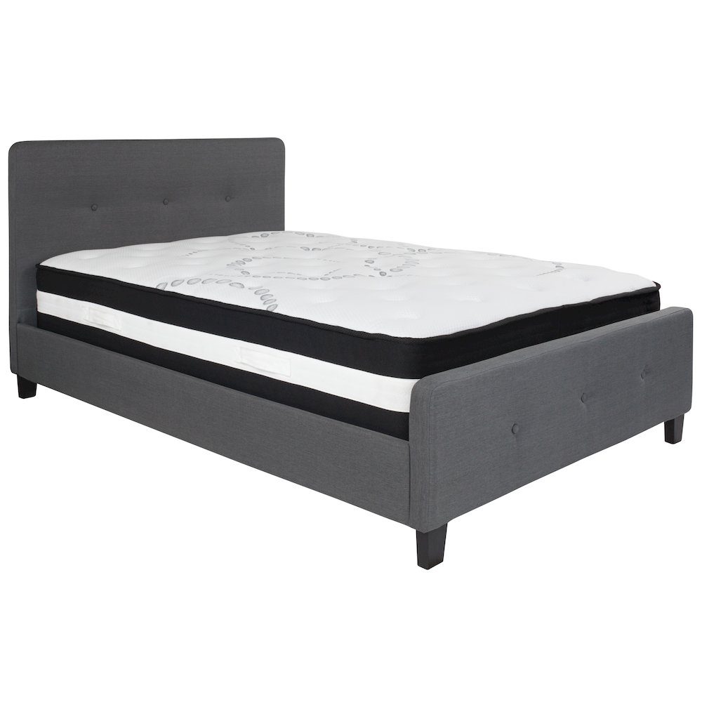 Full Size Platform Bed in Dark Gray Fabric with Pocket Spring Mattress