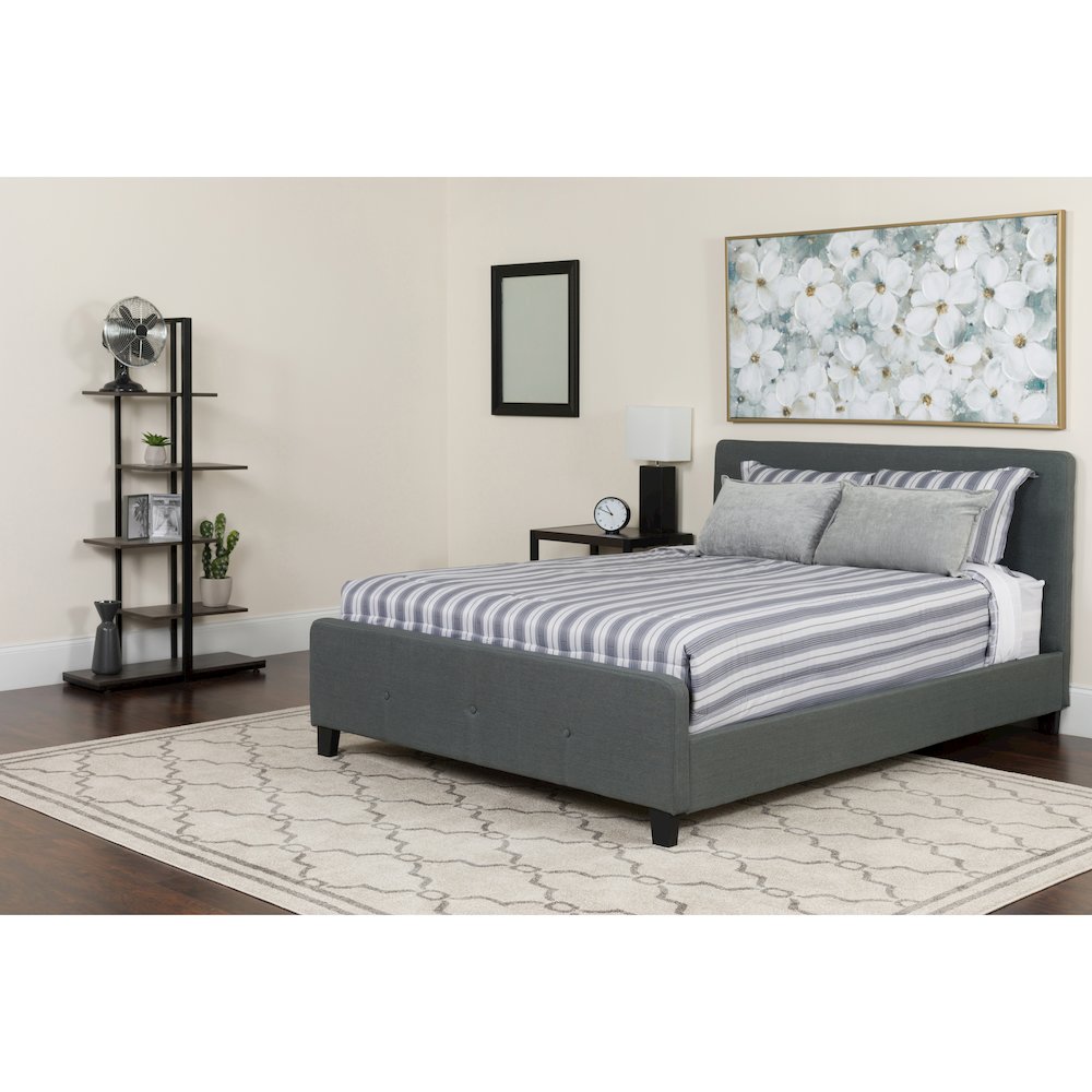 Full Size Platform Bed in Dark Gray Fabric with Pocket Spring Mattress