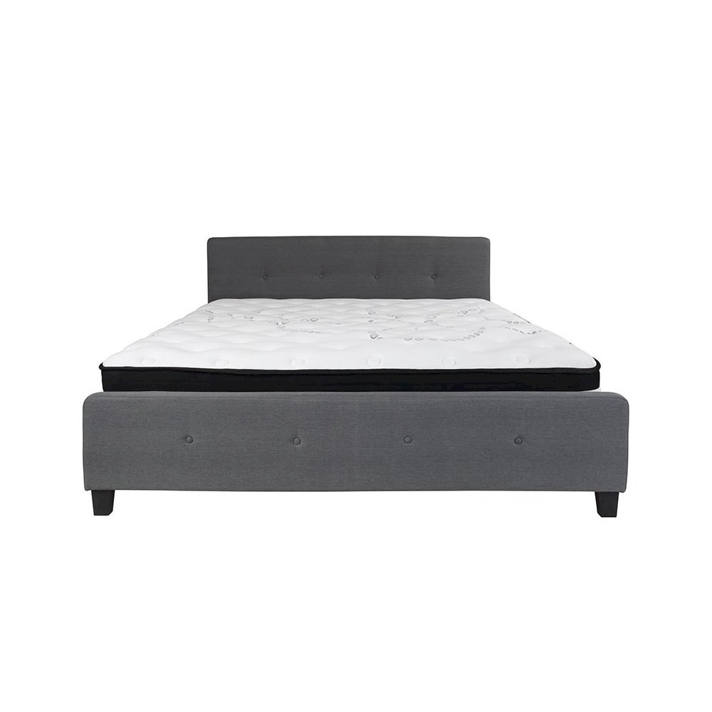King Size Platform Bed in Dark Gray Fabric with Pocket Spring Mattress