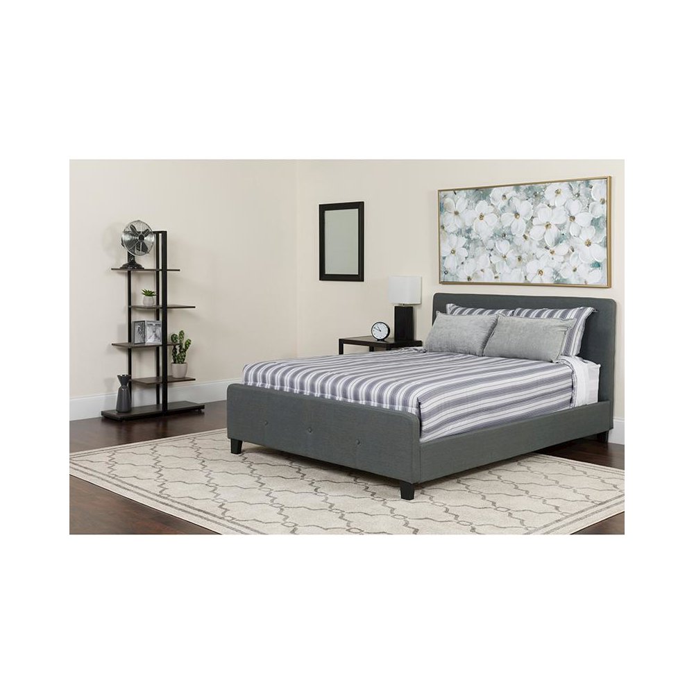 King Size Platform Bed in Dark Gray Fabric with Pocket Spring Mattress