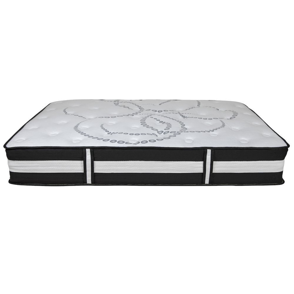Full Size Platform Bed in Beige Fabric with Pocket Spring Mattress