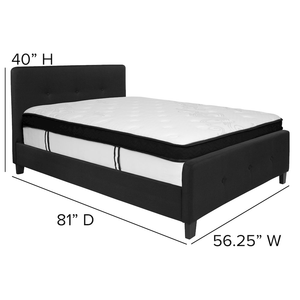 Full Size Platform Bed in Black Fabric with Memory Foam Mattress