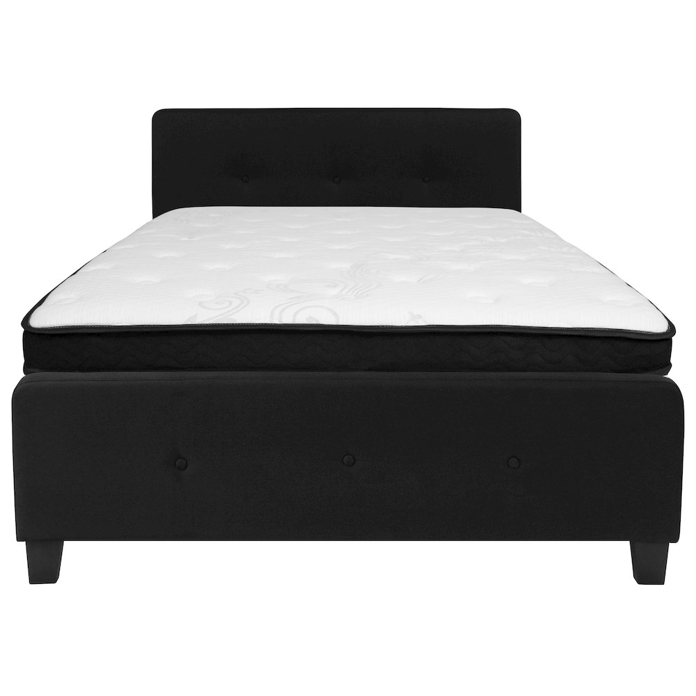 Full Size Platform Bed in Black Fabric with Memory Foam Mattress