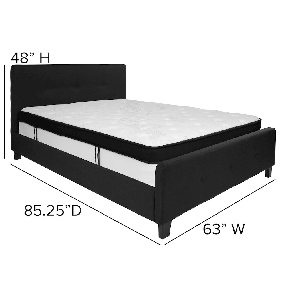 Queen Size Platform Bed in Black Fabric with Memory Foam Mattress