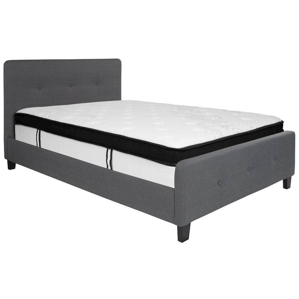 Full Size Platform Bed in Dark Gray Fabric with Memory Foam Mattress