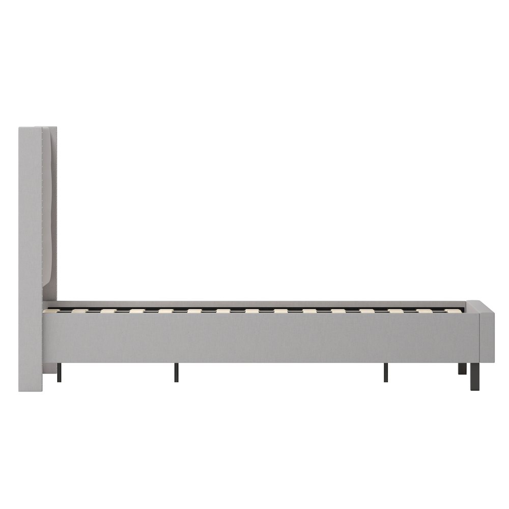 Queen Size Platform Bed in Light Gray Fabric with Memory Foam Mattress