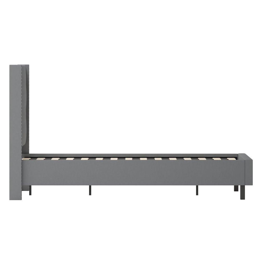 Queen Size Platform Bed in Dark Gray Fabric with Memory Foam Mattress