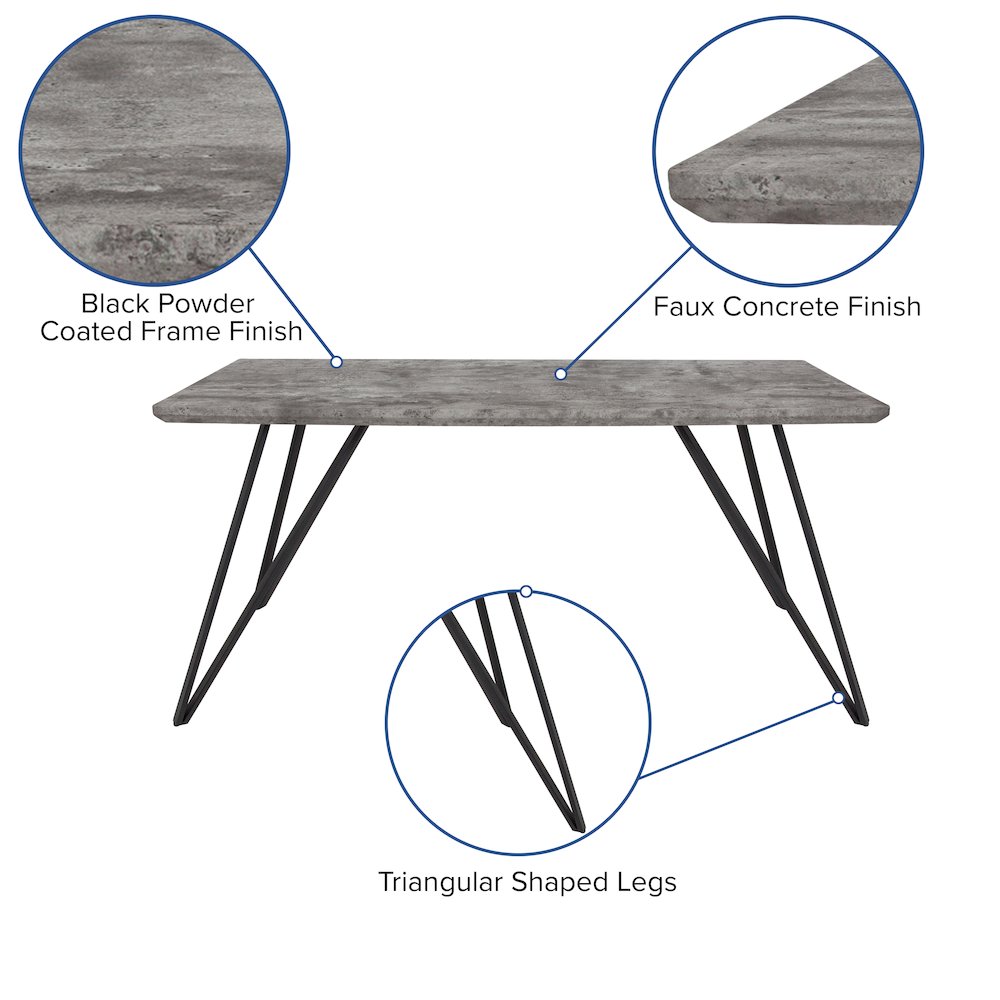 31.5″ x 63″ Rectangular Dining Table in Faux Concrete Finish