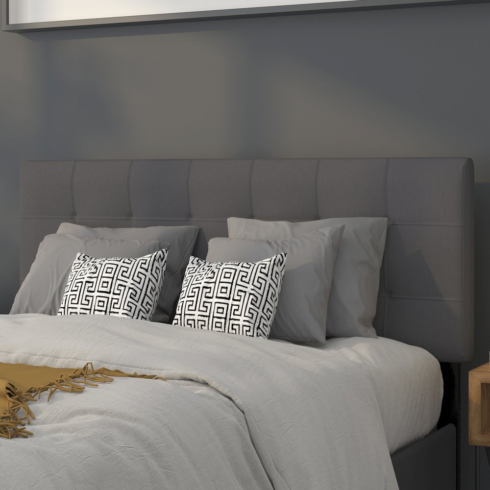 Tufted Upholstered Full Size Headboard in Dark Gray Fabric
