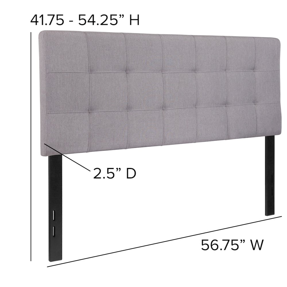 Tufted Upholstered Full Size Headboard in Light Gray Fabric