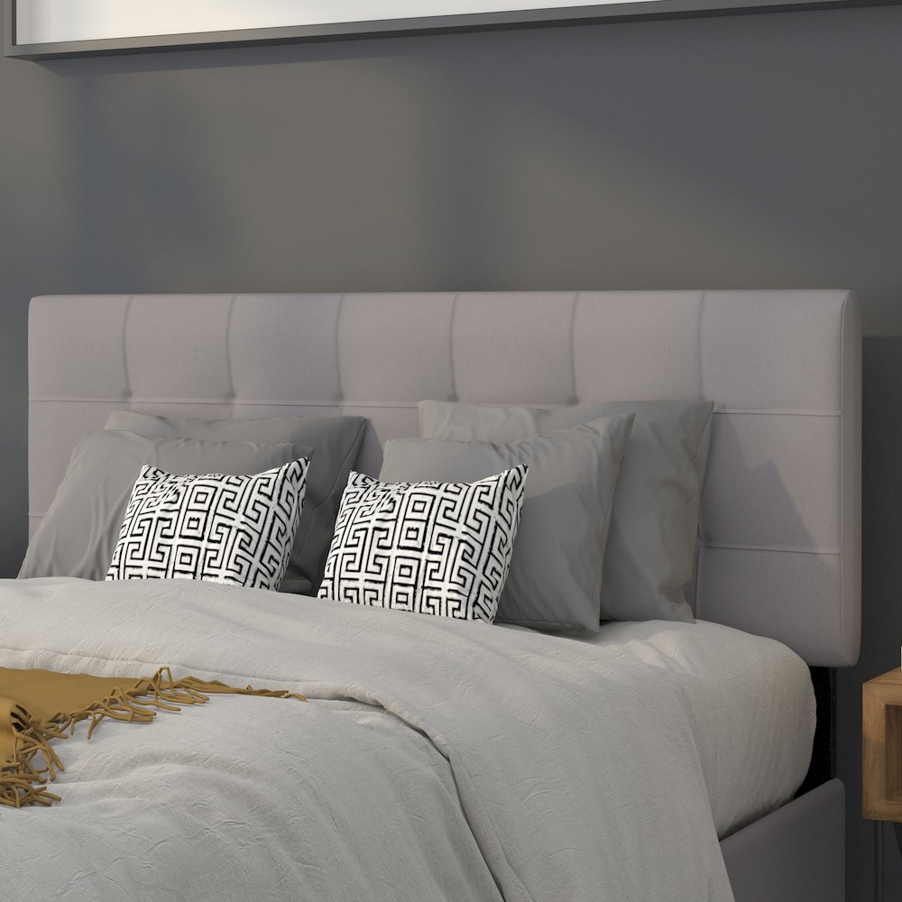 Tufted Upholstered Full Size Headboard in Light Gray Fabric