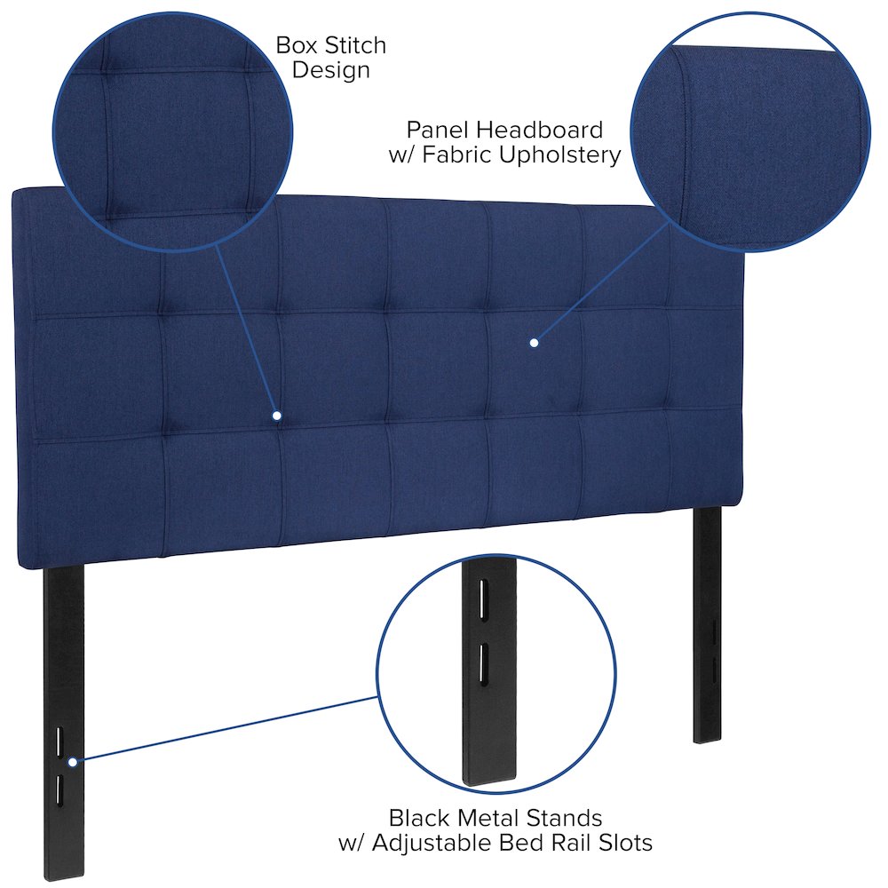 Tufted Upholstered Full Size Headboard in Navy Fabric