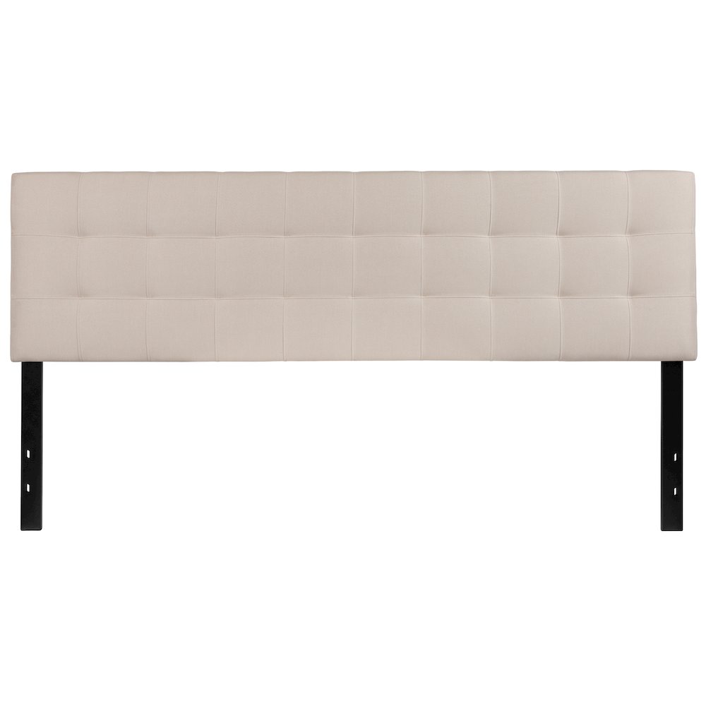 Tufted Upholstered King Size Headboard in Beige Fabric