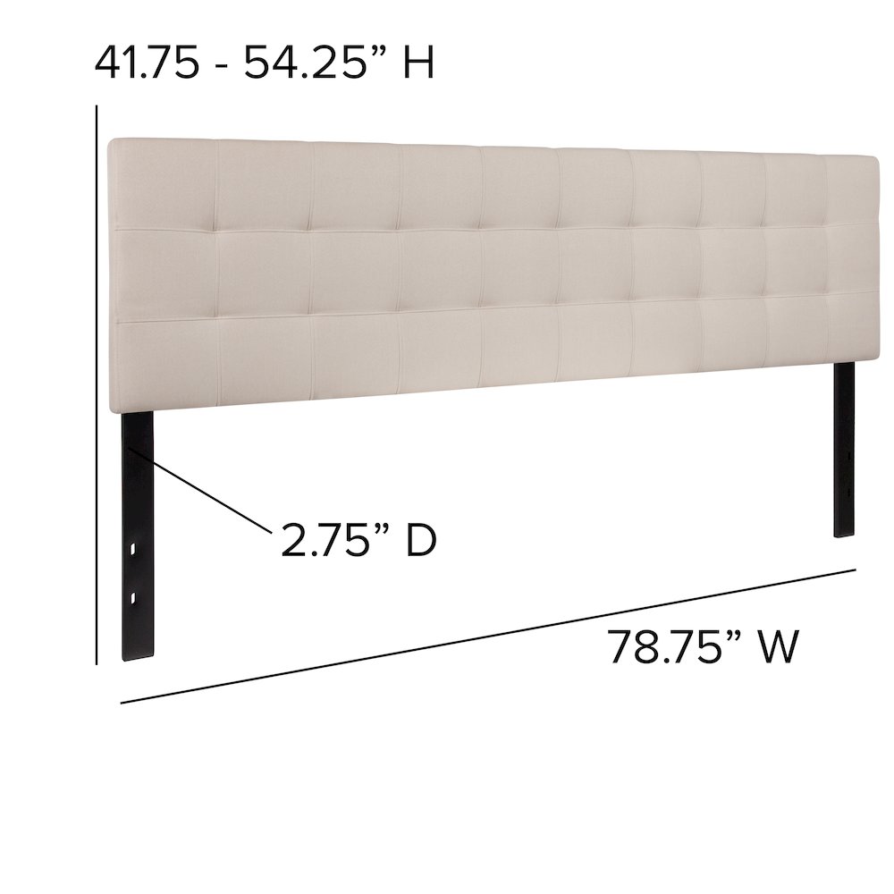 Tufted Upholstered King Size Headboard in Beige Fabric