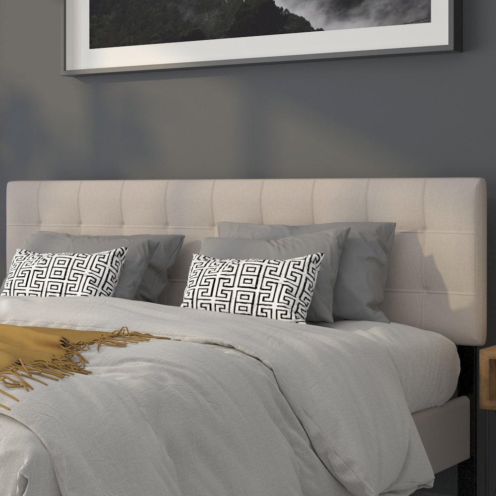 Tufted Upholstered King Size Headboard in Beige Fabric