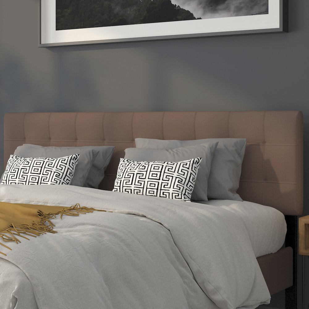 Tufted Upholstered King Size Headboard in Camel Fabric