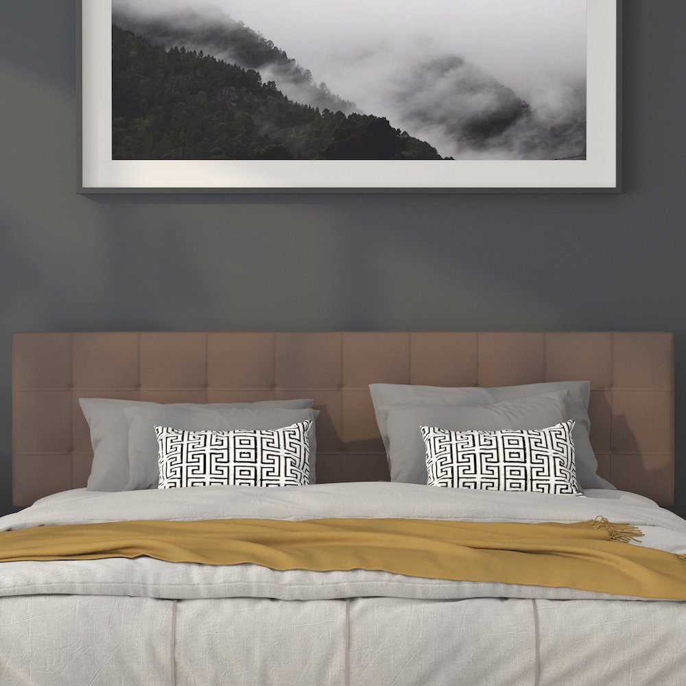 Tufted Upholstered King Size Headboard in Camel Fabric