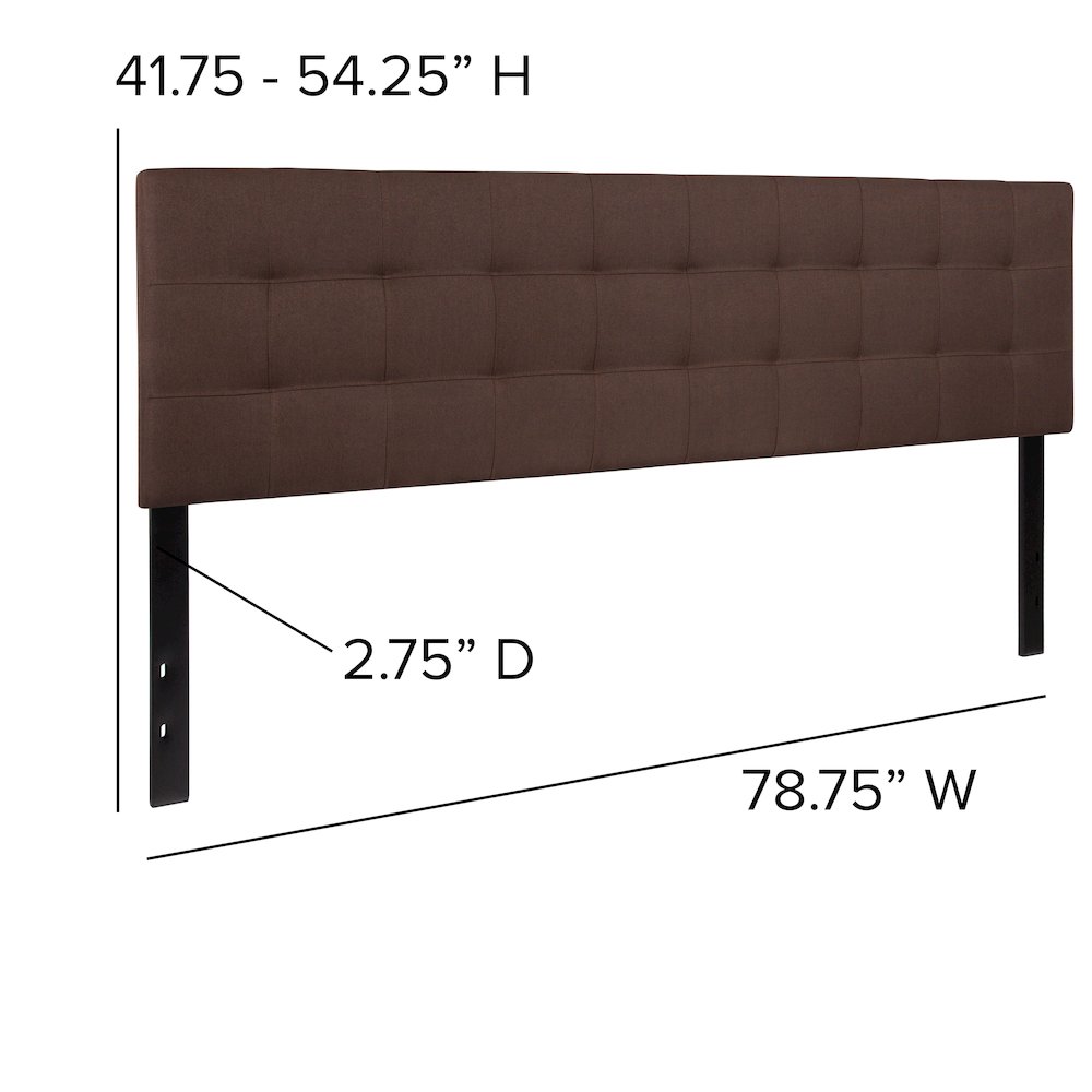 Tufted Upholstered King Size Headboard in Dark Brown Fabric