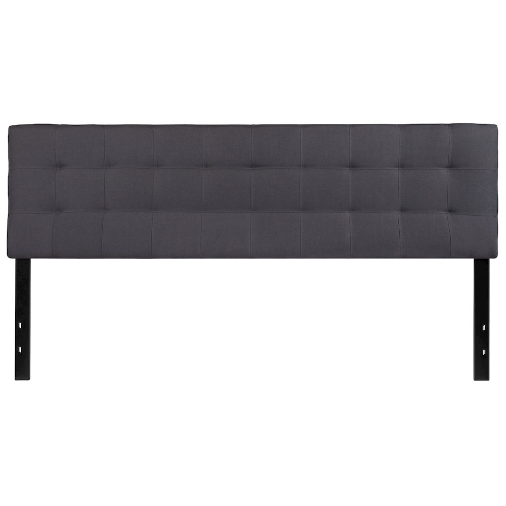 Tufted Upholstered King Size Headboard in Dark Gray Fabric