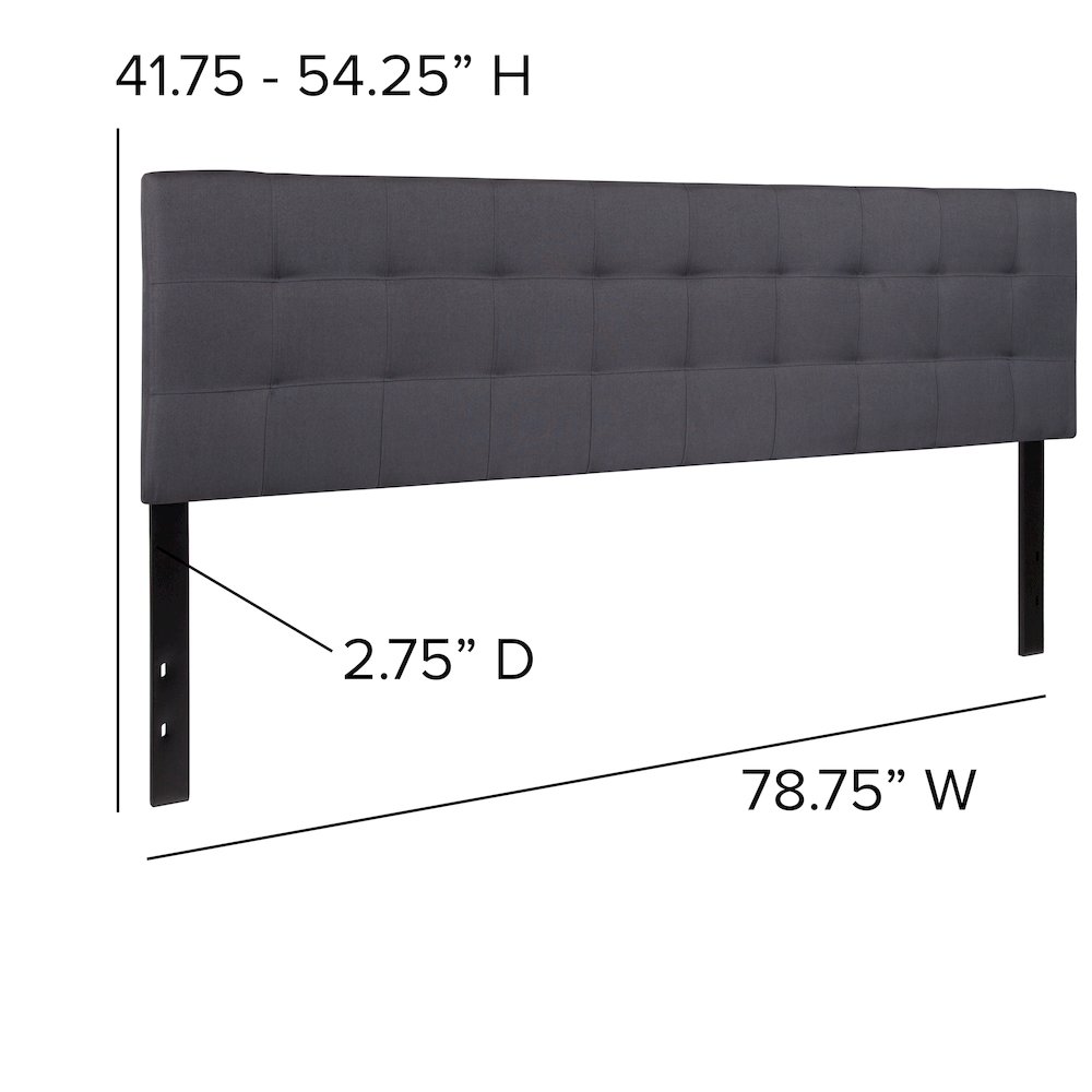 Tufted Upholstered King Size Headboard in Dark Gray Fabric